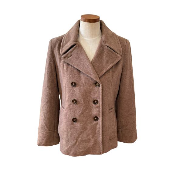 Calvin Klein Taupe wool and silk blend Pea Coat 8P - Picture 1 of 7